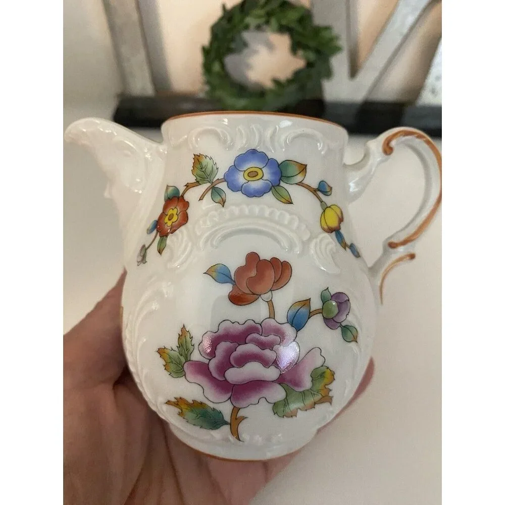 Estee Lauder Chinoiserie Floral Porcelain Creamer Pitcher‎ Butterfly & Flowers
